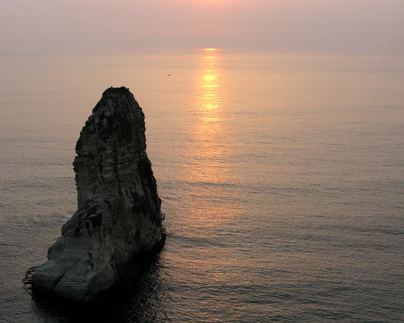 Pigeon Rocks off Raouche at sunset