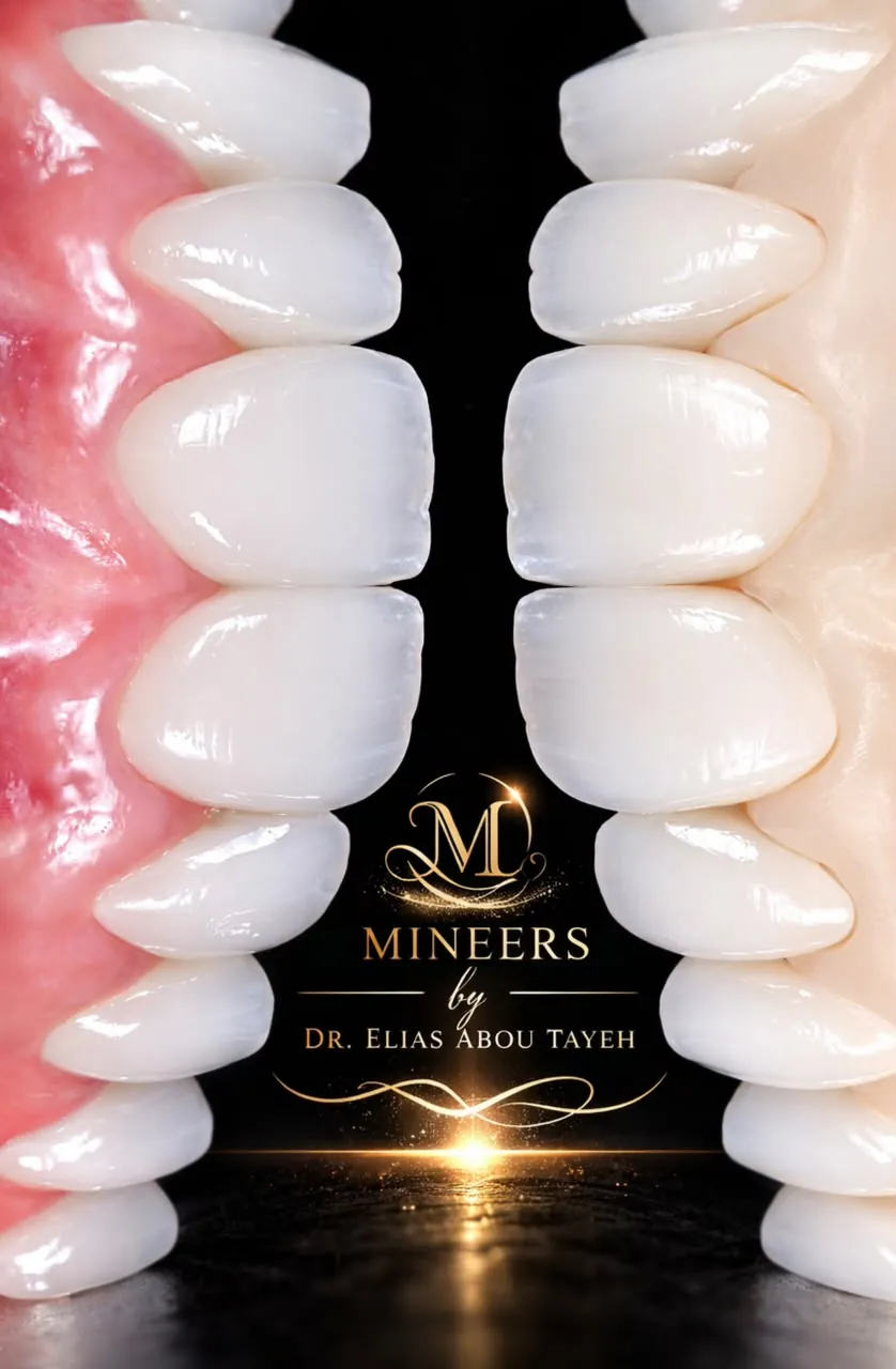 Two rows of porcelain veneers, Mineers by Dr. Elias Abou Tayeh