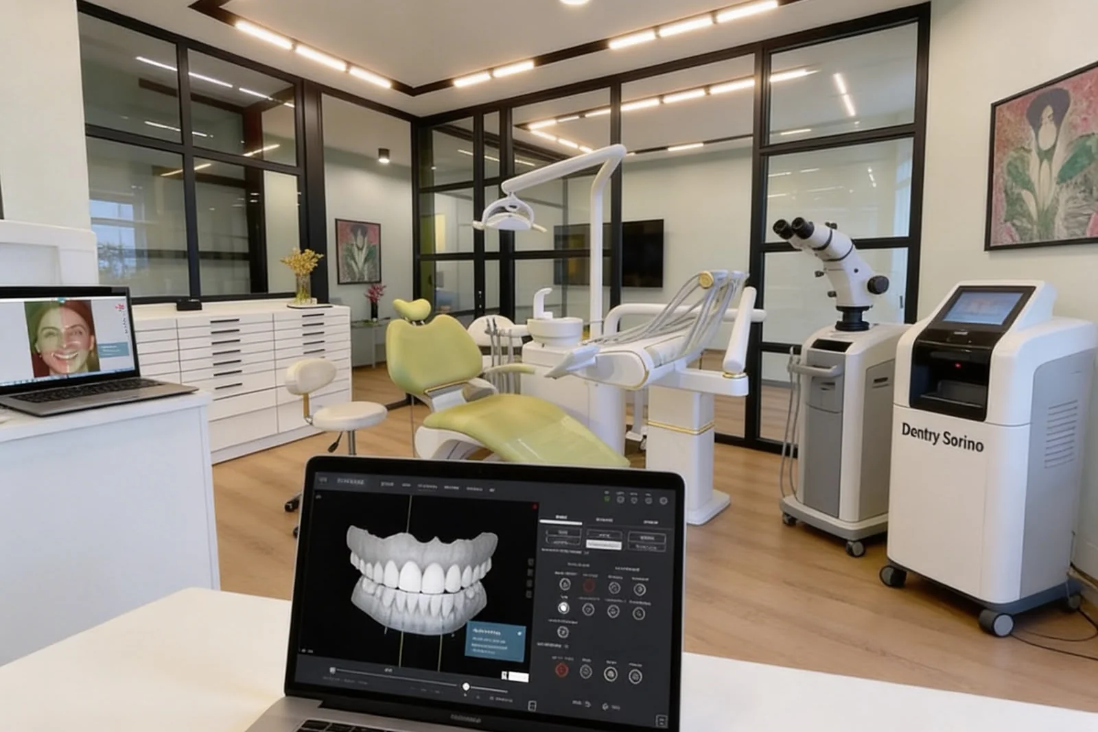 The clinic at Mineers Smile Center, a smile design on screen